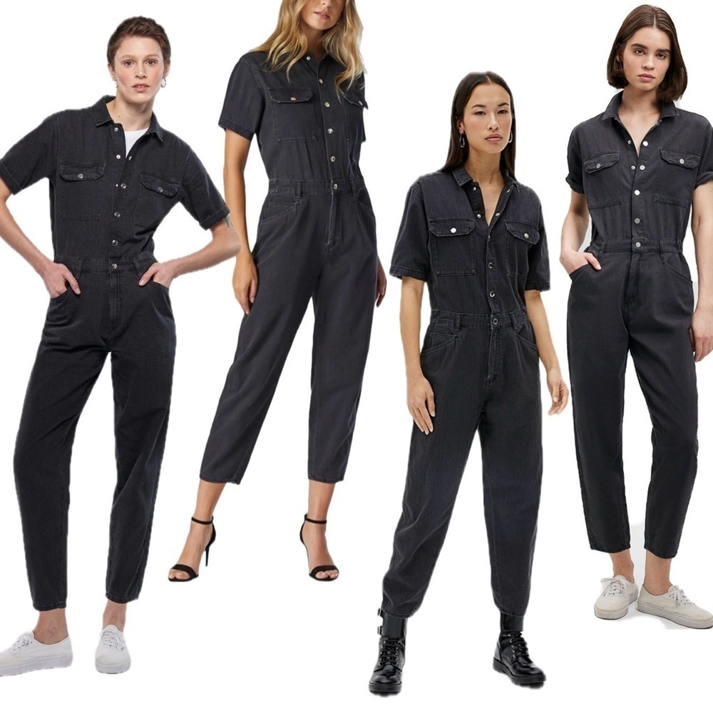 Mavi Gold Doria denim jumpsuit dark gray short sleeve button front Sz M